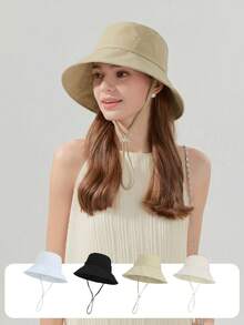 JOYLORD 1 pieza Sombrero de ala ancha para mujer, estilo coreano versátil minimalista de unicolor, sombrero de cubo para primavera/verano, protección solar para viajes al aire libre - multicolor - Ver 1