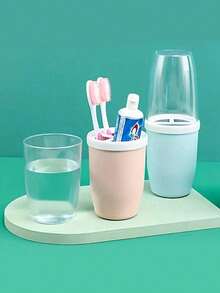 Couple Creative Toothbrush And Mouthwash Cup Set With Lid - Portable Travel Toothbrush Holder, Durable Plastic, Toothbrush Storage Set. Bathroom Toothbrush Storage Box. Portable Bathroom Toothbrush Box, Nordic Transparent Design. - C - View 6