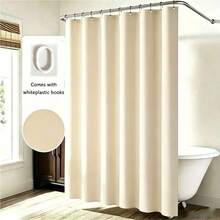 1pc Thickened Waterproof Shower Curtain, Beige Shower Curtain - Thickened Quick-Dry Fabric, Bathroom Privacy & Decoration - Beige - View 7