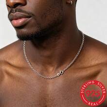 1 pieza Collar de plata de ley S925 (unisex), exquisito collar de círculo de plata sólida, cadena larga para hombres, cadena de clavícula para mujeres, collar de uso diario de baja alergia, joyería versátil para capas, regalo para ella - Collar de perlas - 2,0 mm de grosor - Ver 2