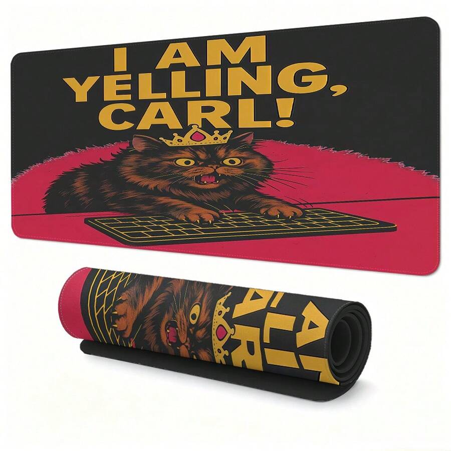 Großes erweitertes Gaming-Mauspad, Ich schreie Carl wütende Kronenkatze lustiges Meme Schreibtischunterlage, rutschfeste Gummibasis mit genähten Kanten, großes Tastaturpad für Büro, Zuhause, Gaming-Schreibtisch Dekoration - Mauspad - Übersicht 1