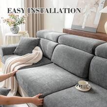1pc Solid Color Herringbone Chenille Sofa Cover Set, Non-Slip Washable Sofa Cushion Cover, Suitable For Home Pet Owners And Children, Neutral Wabi-Sabi Minimalist Furniture Protector, Living Room Villa Daily Decor, Multiple Sizes - Grey - View 3