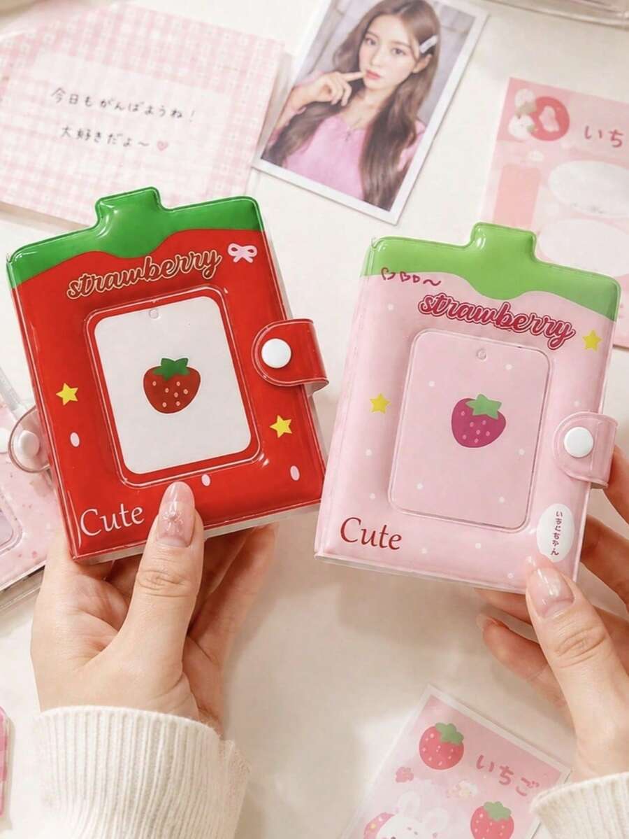 1pc INS Heart Strawberry Photo Card Holder, Minimalist Sticker Photo Album, Includes 32 Transparent Inner Pages, 1-Slot Mini Photo Album, K-Pop Photo Card Loose-Leaf Storage Book, DIY Heart Hollow Cover, Suitable For 3-3.5 Inch Photos, Idol Photo Card Storage And Display, Suitable For Fan Activities, Card Holder Christmas Gift