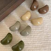 2PCS Atmosphere Half Circle Resin Earrings, Retro Chocolate Bean Earrings, Korean Minority High End Earrings For Women - Multicolor - View 2