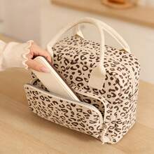 Large Capacity Insulated Lunch Bag Reusable Thermal Cooler Tote With Adjustable Strap Thick Corduroy & PEVA Liner Fashion Pattern Leakproof Soft Storage Bag Multiple Compartments For Women Men Office School Picnic Camping Valentine's Day Gift - Beige Stars - View 4