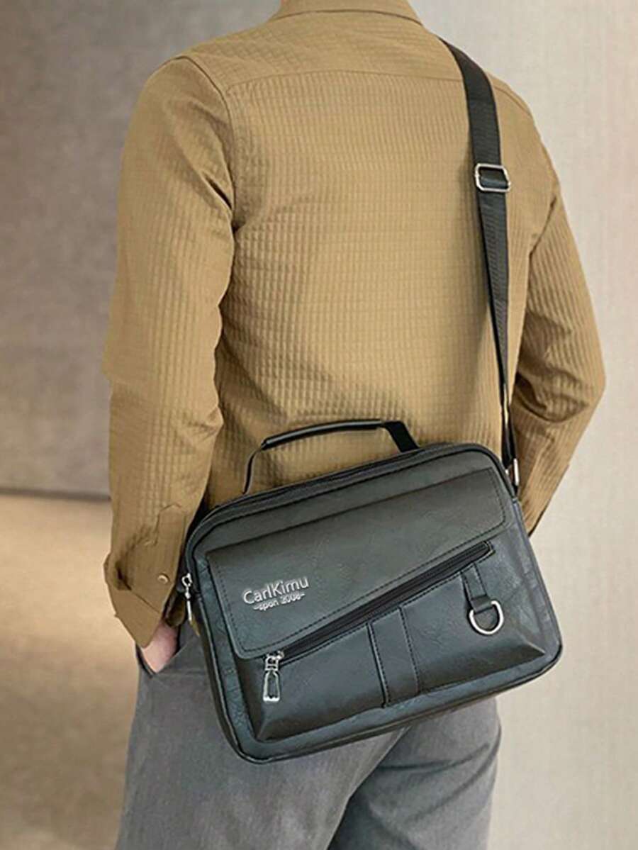 Crack-Patterned Sling Bag With Multiple Pockets, Top Handle, Adjustable Shoulder Strap - Men's Casual Messenger Bag - Multicolor - View 1