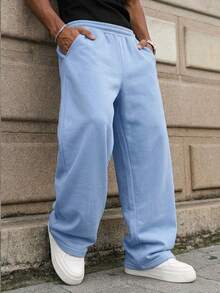 1pc Boys Loose Fit Thermal Lined Thick Warm Straight Leg Sweatpants Spring Autumn Winter - Baby Blue - View 4