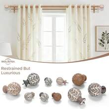 Double Curtain Rod 36-122 Inch, Boho Decorative Long Dual Curtain Rods For Windows, 1" Adjustable Heavy Duty Double Rod, Unique Handmade Imitation Grain Leaf Finial Design - White Wood - View 2