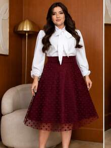 LINED TULLE MIDI SKIRT DOES NOT INCLUDE BELT ELEGANT AND BEHAVIORAL FASHION - 紫紅色 - 查看 3