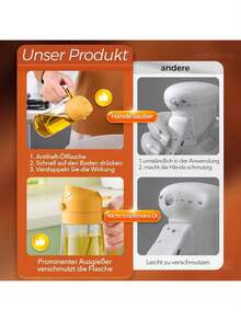 Pulverizador de aceite de vidrio de borosilicato 2 en 1 de 470 ml, 18 cm, a prueba de fugas con mango de PP, pulveriza y vierte, no se obstruye, disponible en varios colores, utensilio de cocina para freidora de aire, parrilla, ensalada, estilo minimalista moderno - color naranja - Ver 3