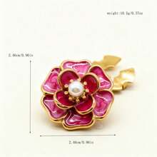 1 Pc Assorted Flower Cufflinks With Pearl & Enamel, No-Sew Formal Shirt Accessories For Men - Gold - View 14