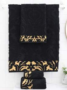 2pcs/1pc Fashion Plum Blossom Jacquard Gold Thread Embroidered Personalized Towel Soft Absorbent Lint-Free Bath Face Towel For Couples Home Bathroom Decor Outdoor Pool Towel Daily Hotel Gift Adult Premium Household Absorbent Quick-Dry Hair Washing Face Towel 1pc Or 70*140 Wrap Towel Bath Towel 1pc - Black - View 3