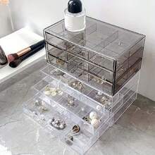 1 khay đựng trang sức acrylic trong suốt màu khói 18 ngăn dạng kéo, có thể xếp chồng, chia ngăn đựng nhẫn và bông tai, khay lưu trữ phụ kiện nhỏ chống bụi dạng mô-đun cho ngăn kéo bàn trang điểm và tủ quần áo, phong cách tối giản sang trọng Ins, quà tặng cho nữ - Trong sáng - Xem 9