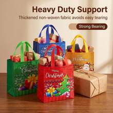 CARRIECUR Knit Pattern Christmas Reusable Non-Woven Tote Gift Bags, 4 Designs Santa Xmas Tree Gingerbread Gift Box Print Multicolor Handle Goodie Bags For Christmas Gift Wrapping, Xmas Party Favors, Winter Birthday & Retail Holiday Packaging Supplies - View 8