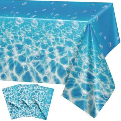 1/3pcs Bubble Ocean Water Tablecloth, Ocean Bubble Watermark Floral Tablecloth, Ocean Wave Plastic Tablecloth, Underwater Bubble Tablecloth, Suitable For Pool Birthday Party 137x274cm