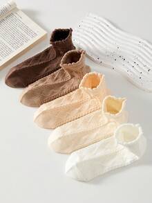 5 Pairs Maillard Color Cable Knit Women's Short Socks, Non-Slip Comfortable Breathable Moisture-Wicking, Suitable For All Seasons, Suitable For Sports And Casual Wear - Multicolor - View 8