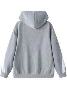 ZYNTH BALENO Men's Autumn/Winter Patchwork Hooded Sweatshirt, Suitable For Sports, Classic Solid Color Long Sleeve - Light Grey - View 5