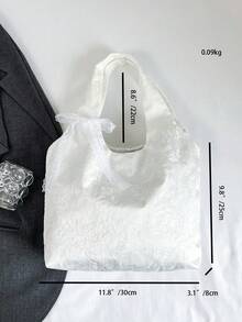 韓系清新蕾絲花卉帆布女款大容量單肩托特包 通勤腋下包 - 白色 - 查看 7