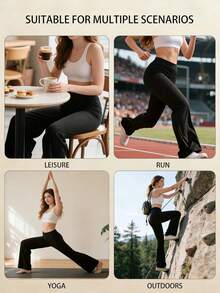 3pcs/Set High Waist Flared Leggings, Loose Straight Wide Leg Pants, Tummy Control Butt Lift Yoga Pants, Soft Comfortable. Wide Leg Pants Fall - Multicolor - View 8