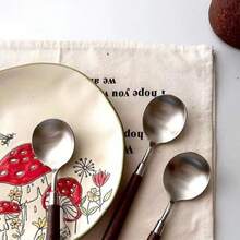 3pcs Walnut Handle Stainless Steel Spoons, Minimalist Texture, Tableware For Home And Western Dining - View 6