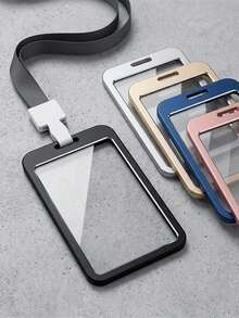 3/6/12pcs Heavy Duty Aluminum Alloy ID Badge Holder With Lanyard, Top Loading Clear Acrylic Window Metal Card Holder, Suitable For Office Staff, Teachers, Nurses, Back To School - Top-loading - View 13