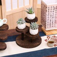 Rak Pajangan Cangkir Teh Kayu Solid Gaya Cina, Bertingkat, Dekorasi Vintage untuk Meja, Tempat Penyimpanan Set Teh dan Teko di Rumah - MultiWarna - View 3