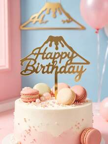 3pcs Gold Mirror Acrylic Birthday Cake Toppers, Hollow Volcano Mountain Frame, Fluid Cursive Handwritten Style, With Support Rod, Sturdy Mirror PMMA Material, Suitable For Men And Women Outdoor Travel Style Birthday Cake Decoration - A - View 4