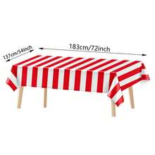 1/3pcs Red And White Striped Tablecloth 137x183cm Carnival Tablecloth Disposable Plastic Tablecloth Circus Theme Party Decoration Carnival Movie Night Birthday Christmas Red Plastic Tablecloth - Multicolor - View 5