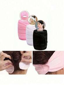 1Pc Adjustable Hook And Loop Spa Headband, Soft Grey Terry Cloth Makeup Hair Wrap, Non Slip Absorbent Facial Hair Band For Washing Face, Mask Application, Skincare, Yoga And Sports - Multicolor - View 3