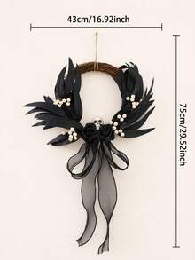 1pc Halloween Black Vine Wreath, Skull Rose Door Hanging, Black Leaf Door Decor, Woven Round Wreath, Gothic Style Door Ring, Front Door Hanging Decoration, Entryway Wall Hanging, Halloween Porch Decoration, Skull Wreath, Black Rose Decor, White Berry Accents, Gauze Ribbon Bow Hanging Decoration, Party Photo Prop, Suitable For Front Door, Living Room, Fireplace, Wall, Windowsill, Display Window, Coffee Corner, Restaurant, Office, Party Table, Halloween Holiday Decoration, Can Be Used For Doorway Welcome Decoration, Indoor Wall Hanging - Gothic Style Ornament C - View 13