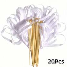 20/10/1 Pc White Lace Ribbon Wand, Silk Fairy Wand With Gold Bells, Wedding Ribbon Streamers, Suitable For Wedding, Party, Birthday, Holiday Decoration And Event Props Party Wand, Party Favors, Wedding Party Event Decoration, Holiday Birthday Celebration - 彩色 - 查看 8
