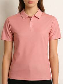 女款修身 Polo 領 T 恤，粉色短袖，休閒通勤、高爾夫、網球、運動上衣，夏季 - 粉色 - 查看 5