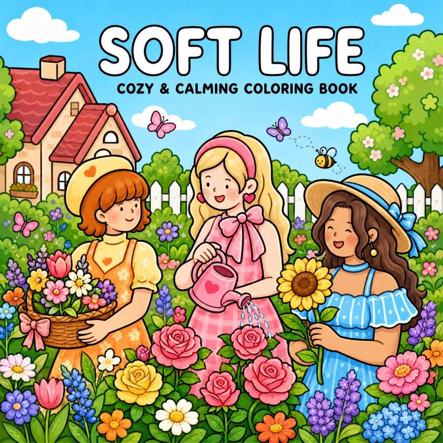 Soft Life2: Livro de Colorir da Série Vida de Meninas Fofas, 24 Páginas de Rabiscos Divertidos, Adequado para Relaxamento, Aniversário de Meninas, Aniversário, Reunião de Melhores Amigas, Volta às Aulas, Halloween, Presentes de Natal, 7,9x7,9 Polegadas, com Bloco de Papel - vida suave2 - Visão 1