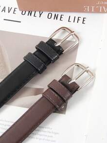 Women's Simple Yet Sophisticated Bright Silver Buckle Leather Belt, Student Youth Decorative Korean Style Waistband - Buckle - View 5