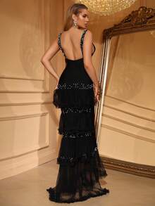 Love Aing Women's Black Elegant Dress, Red Carpet Floor-Length Street Style, Valentine's Day Carnival Outfit, Wedding Guest Attire, Evening Gown Fall Party - Black - View 3