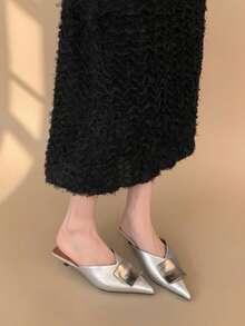 French Style Metal Square Buckle Closed Toe Slippers Women Outdoor Wear 2026 New Summer Slip-On Pointed Toe Fairy Sandals - Silver - View 5