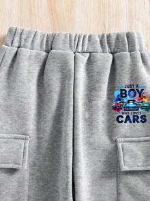 Set Baju Sweatshirt Hangat Leher Bulat Motif Kartun dan Celana Panjang dengan Saku untuk Bayi Laki-laki - Grey - View 3