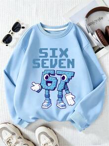 Big Boys Fun Building Block Number 67 Print Crew Neck Sweatshirt & Pants Set, Autumn/Winter Fashion Comfortable New Style - Multicolor - View 4