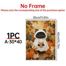 1pc Cat Ghost Coffee Autumn Art Canvas Wall Decor Poster, Room Home Decoration, Aesthetic Style, Optional Frame, Pumpkin Decor, Quirky Cute, Halloween Home Decor, Pumpkin Print, Ghost Coffee Art, Rustic Style - 1PC - View 12
