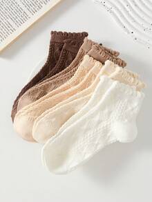 5 Pairs Maillard Color Cable Knit Women's Short Socks, Non-Slip Comfortable Breathable Moisture-Wicking, Suitable For All Seasons, Suitable For Sports And Casual Wear - Multicolor - View 7