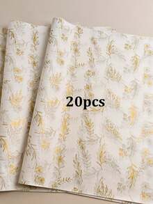 10/20/25/50張白色背景金色植物圖案薄棉紙，35*50cm，適用於DIY手工、派對禮物、花束包裝、衣物包裝及生日禮物裝飾 - 款式3 - 查看 9