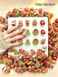 10-100pcs Cute 3D Christmas Bear Resin Nail Charms, Kawaii Santa Tree Wreath Cartoon Nail Decorations, Glossy Mini Xmas Nail Studs For DIY Manicure Acrylic Nails - Multicolor - View 9