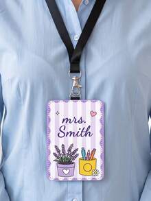 1pc Customized Personalized Teacher Leather ID Badge Holder, Teacher School Lanyard Accessory, Back To School Teacher Gift, Customized ID Badge Holder School Supplies Theme, Personalized Gift - Multicolor - View 9