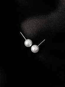 1 Pair White French Vintage Fashion Luxury Geometric Faux Pearl Rhinestone Stud Earrings, Suitable For Children Girls Daily And Holiday Wear - Multicolor - View 7