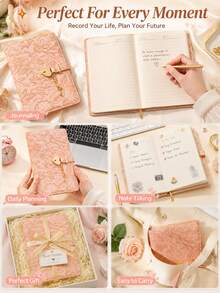 Vintage Embossed Floral Lockable Diary, Heart-Shaped Lock And Key, PU Leather Journal, Suitable For Daily Writing, Travel, School, Office, Personal Notes And Gifts School Supplies - A5 - View 2