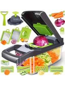 [Vegetable Slicer]16-In-1 Vegetable Chopper, Professional Onion Chopper, Multi-Function Food Chopper, Kitchen Vegetable Slicer And Dicer, Vegetable Chopper With 8 Blades, Carrot Chopper With Container, Father's Gift - Multicolor - View 2