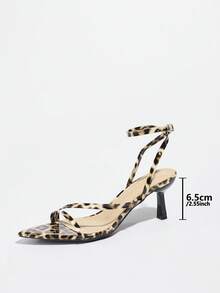 Women's High Heel Sandals With Ankle Strap, Comfortable Textured Solid Color Fabric, Pointed Toe, Kitten Heel, Black, Brown, Leopard Print, Spring/Summer, Nightclub, High-End Party, Cocktail, Outdoor, Fashion Exhibition, Adjustable Ankle Buckle, Versatile, Elegant, Suitable For Evening Gown And Dress - Black and Brown Leopard Print - View 4