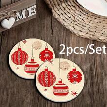 Merry Christmas 2D Printed Coaster Set, Christmas Bell Element Design, Suitable For Home Kitchen Decor Accessories, Outdoor Garden Supplies, Various Holiday Parties, Christmas Gifts - PET Coaster - 1890 - View 7