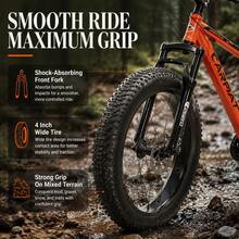 26 Inch Fat Tire Bike Adult/Youth Full  21 Speed Mountain Bike, Dual Disc Brake, High-Carbon Steel Frame, Front Suspension, Mountain Trail Bike, Urban Commuter City Bicycle - Orange + Steel + American Design - View 3