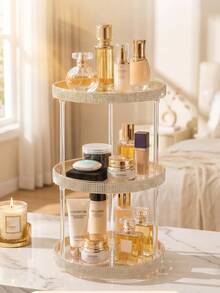 1 pieza Organizador de maquillaje multifuncional con decoración de diamantes de imitación y rotación de 360°, estante de almacenamiento de cosméticos con rotación de 360° y diamantes de imitación, organizador de tocador y cuidado de la piel de doble capa, bandeja de almacenamiento giratoria con diamantes de imitación rosa brillante y estilo femenino, organizador de escritorio de gran capacidad para cuidado de la piel, lápiz labial y maquillaje - Multicolor - Ver 15
